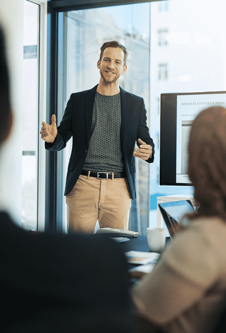 Salesman pitching product to a crowd 